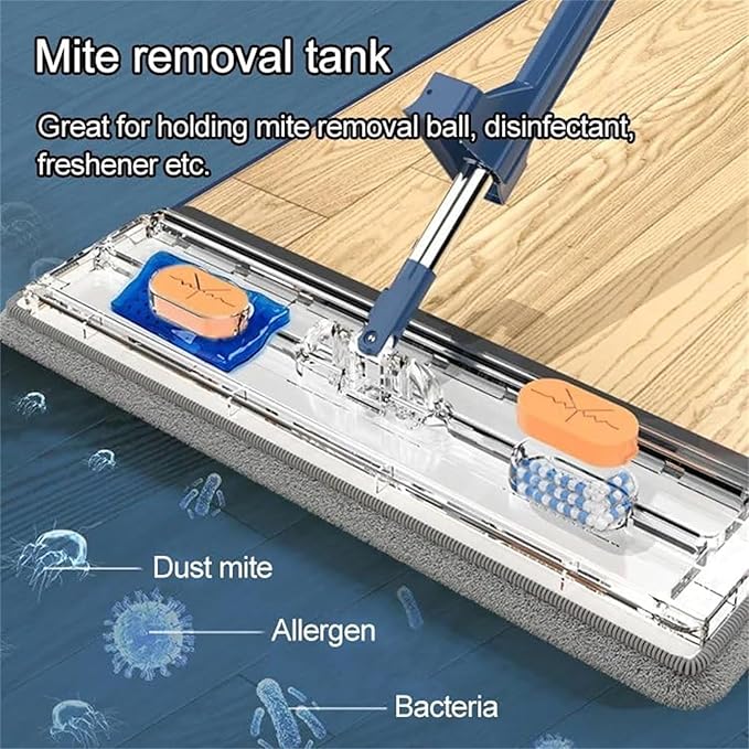 Self Wringing Magic Mop Large Flat Mop Effortless Cleaning Magic Self-Wringing Mop for Wet and Dry Use with Rag 1pc 12027(White 2rag)