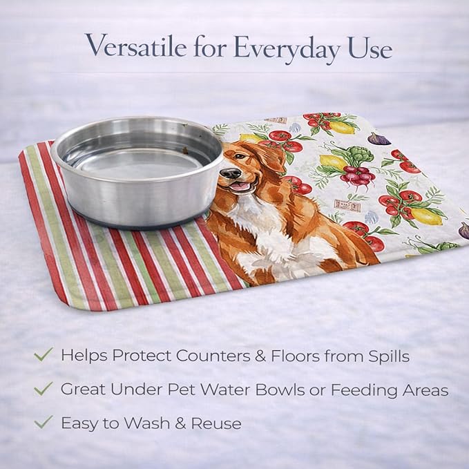 Caroline's Treasures Orange Nova Scotia Duck Tolling Retriever Vegetables Dish Drying Mat Absorbent Dish Drying Mat Pad for Kitchen Counter Dish Drainer Mat for Countertop 14 x 21 Multicolor