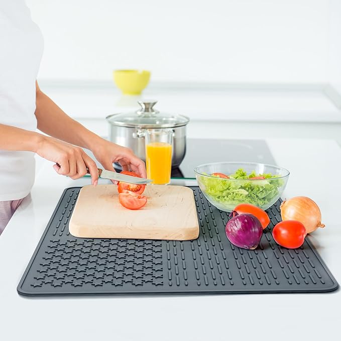 AWINNER Silicone Electric Stove Cover MatCeramic Stove Heat Resistant Glass Cooktop Flat RV Range Stovetop top ProtectorXL Dish Drying Mats for Kitchen Stars Stripes Design (Silicone Gray 28x20)