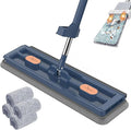 Large Flat Mop 360° Spin Large Flat Mop Stainless Steel Long Handle with 4 Reusable Pads 360° Rotating with Dewatering Scraper 12027(Blue)