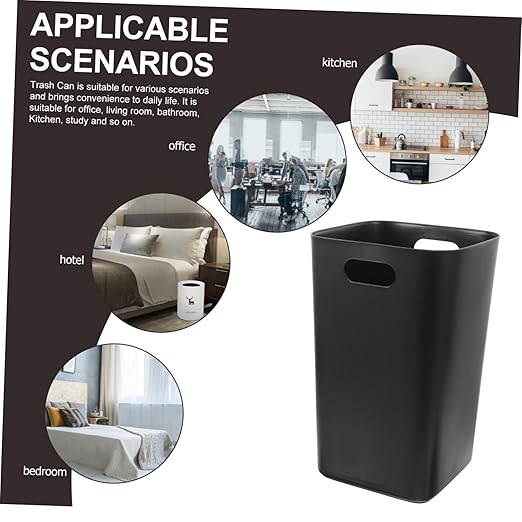 No Lid Kitchen Trash Can Black Multi-Functional Wastebasket for Home Office Bedroom and Living Room Easy to Clean Garbage Container