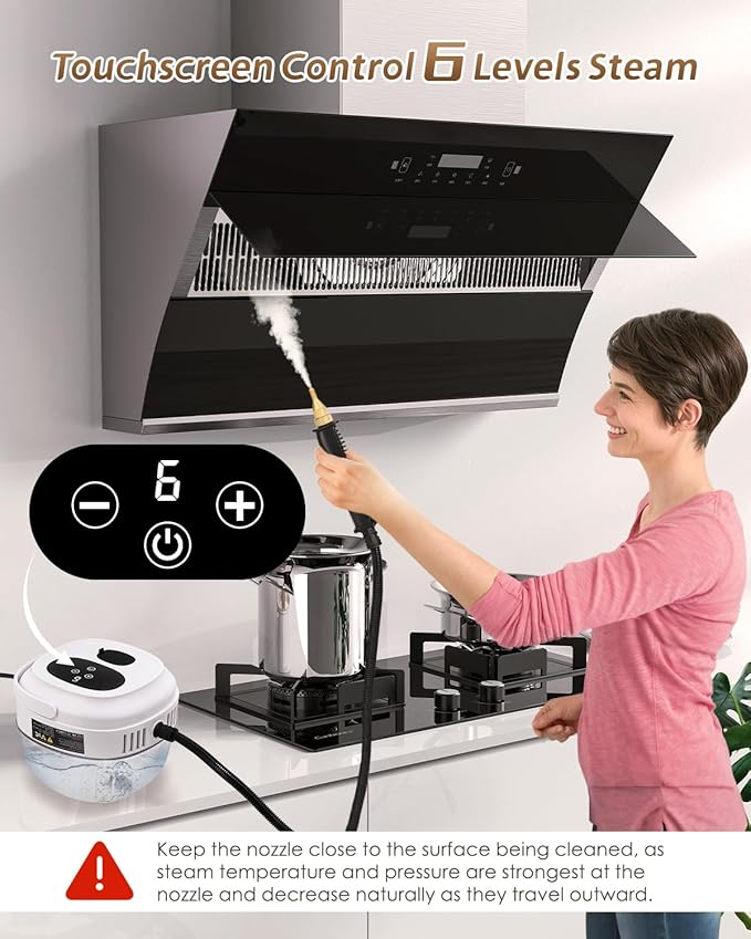 Handheld Steam Cleaner Touch Panel 2500W High Pressure Steamer for Cleaning Grout Tile Portable Steamer for Car Auto Home Small Power Cleaning Steamer with Drain Hole (White)
