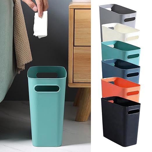 2.4 Gallon Slim Trash Can Small Plastic Wastebasket for Bathroom Office Kitchen Narrow Space Under Sink or Desk (Green)