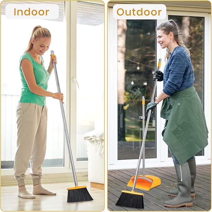 TreeLen Broom and Dustpan Set Stand Up Broom and Dustpan for Home Cleaning