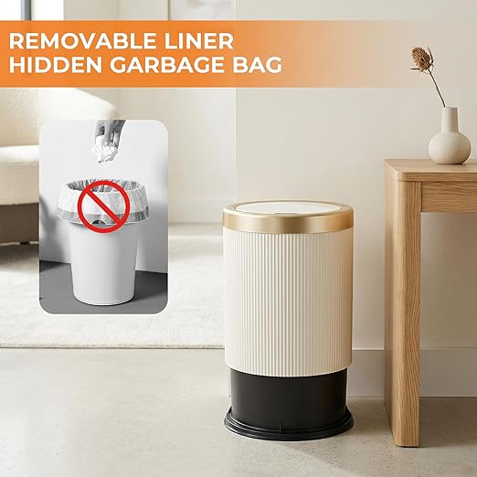Pukomc Bathroom Trash Can with Lid3.5 Gallon Motion Sensor Waterproof Touchless Garbage Can Smart Plastic Trash Bins Suitable for Kitchen Bathroom Bedroom Living Room Office Beige