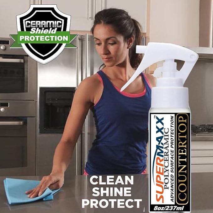 SUPERMAXX Ceramic Countertop Protection Spray 8 oz Advanced Surface Sealer with Free Cleaning Towel