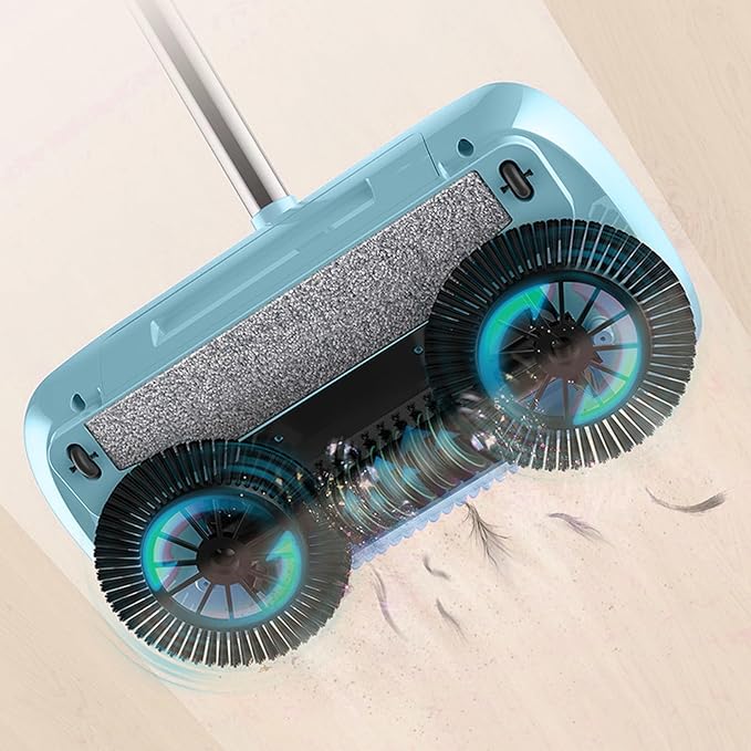 Household Hand Push Sweeper Multi Purpose Mop Broom Dustpan Blue Pink Manual Floor Cleaning Tool for Home Household Hand Push Sweeper (Blue)