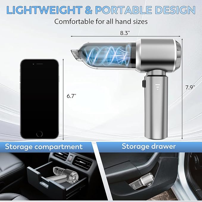 Handheld Car Vacuum Cordless 22000PA Strong Suction Mini Vacuum Cleaner with 100000 RPM Brushless Motor 4-in-1 Portable Vacuum for Car Detailing Camping Home &amp Gift Gray Silver