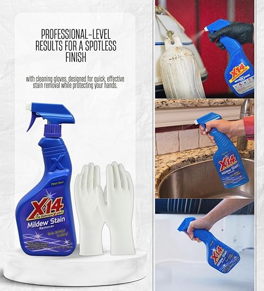 3x Malco X-14 Stain Remover 1 qt Bundle with Cleaning Gloves for Bathroom Kitchen and Hard Surface Stain Removal – Gift Set (4 Items)