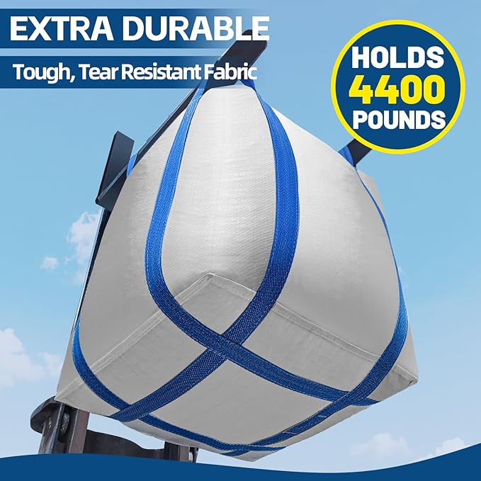 5 Packs FIBC Bulk BagsHolds up to 4400 lbs Construction Bags Heavy Duty210-Gallon Woven Polypropylene Dumpster Bag for Industry Agriculture and ConstructionSealable Top