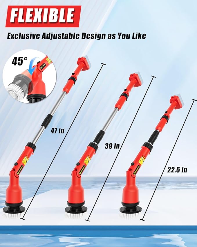 Electric Spin Scrubber Compatible for Milwaukee 18V Battery(Battery NOT Included) 1000 RPM Battery Powered Scrubber with Adjustable Extension Arm &amp 8 Brushes &amp Gloves for Tub/Tile/Floor