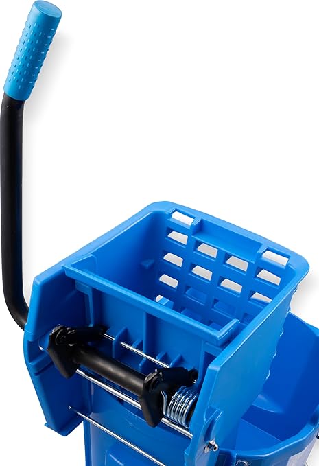 Carlisle FoodService Products 26-Quart Commercial Mop Bucket with Side-Press Wringer Precision-Molded Polypropylene Durable Wringer Bucket with Non-Marking Casters 18.5 x 16.5 x 23 Inches Blue