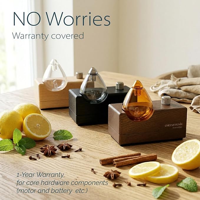 Amber Premium Glass Essential Oil Diffuser with Handmade Wood Base for Aromatherapy Retro Waterless Scent Diffuser with Cool Mist Rechargeable &amp Wireless Oil Nebulizer with LED &amp Timer 2026