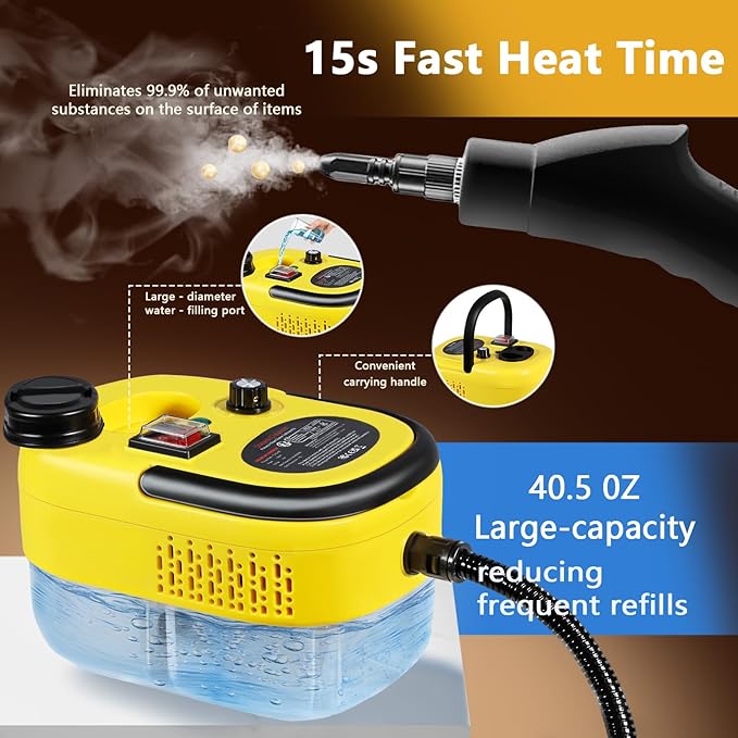 Handheld Steam Cleaner 1200ml High-Pressure with Large Tank for Floors Cars Upholstery &amp Grout Cleaning