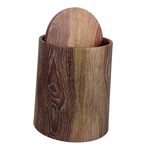 Kitchen Trash Can Swing Lid Imitation Wood Grain Design Capacity for Home Office and Bathroom Easy to Clean Wastebasket