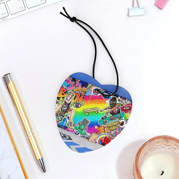 5PCS Car Air Freshener Hanging Personalized Double Sided Urban Graffiti Car Fresheners Long Lasting New Cars Scents Cute Automotive Freshies for Closets Drawers (tea)