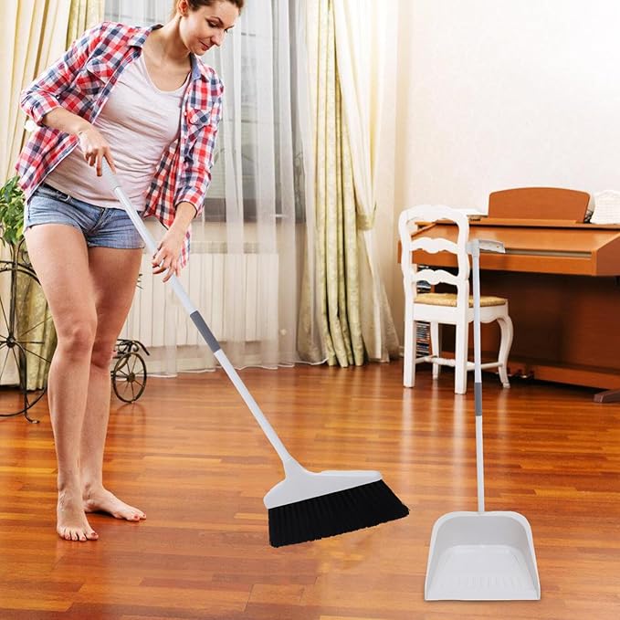 Lurrose 1set Heavy Duty Broom and Dustpan Set Ergonomic Long Handle for Efficient Cleaning for Home Office Indoor Outdoor Use Floor Sweeping Tools