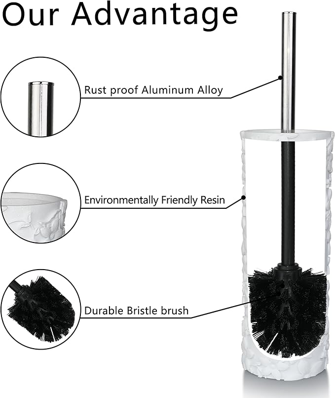 White Floral Design Resin Toilet Bowl Holder and Brush Set Stylish Bathroom Cleaning Tool with Durable Bristles Compact and Functional