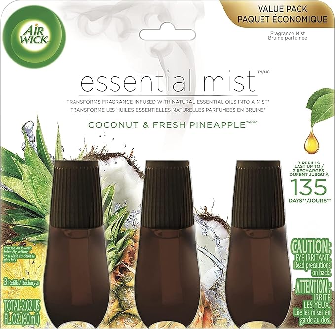 Air Wick Essential Mist Refill 3 ct Coconut and Pineapple Essential Oils Diffuser Air Freshener