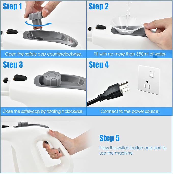 COSTWAY Handheld MultiPurpose Steam Cleaner with 17 Pieces 350ml Large Capacity Steam Mop Continuous Fill water Portable Chemical-Free Steamer for Home Use Floors Windows 1400W Grey