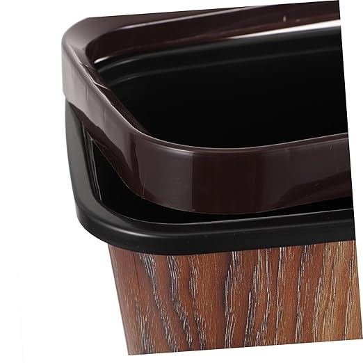 Ciieeo Wood Grain Trash Can Bedroom Outdoor Slim Design Plastic Vintage Wastebasket for Home Kitchen