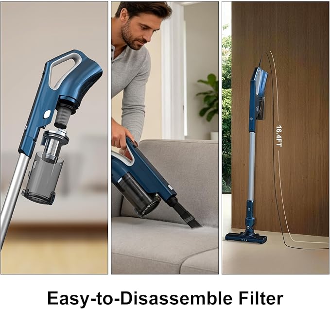 Corded Vacuum Cleaner Powerful Suction Dual Filtration with HEPA Filters One-Touch Dustbin Emptying Ultra-Lightweight &amp Portable Ideal for Home Cleaning 16.5-Foot Power Cord