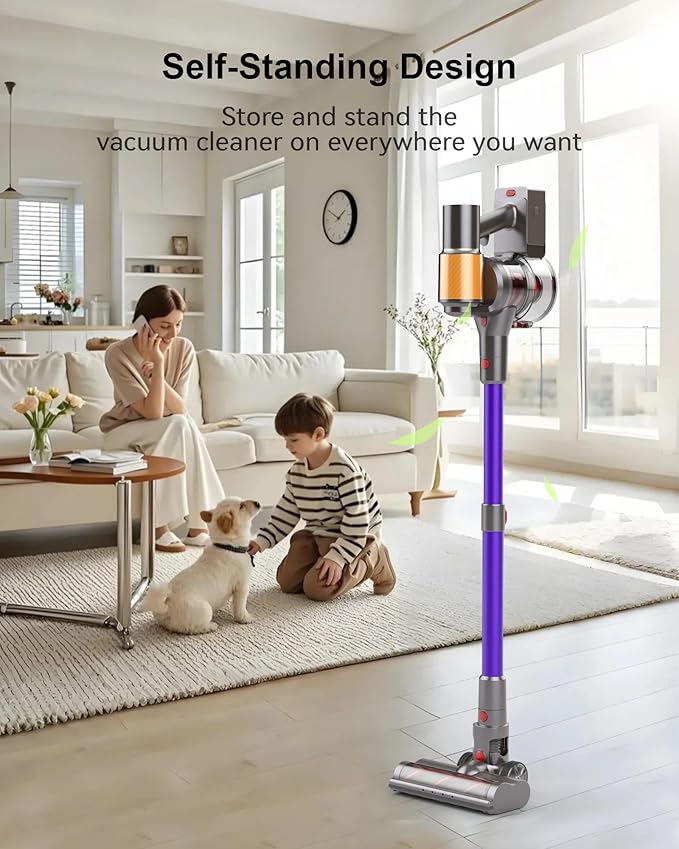 Cordless Vacuum Cleaner 2 Batteries 120 Mins Runtime 600W 50KPA Stick Vacuum with Self-Standing Tangle-Free Brush LED Display Vacuum Cleaner for Home Hardwood Floor Carpet Pet Hair