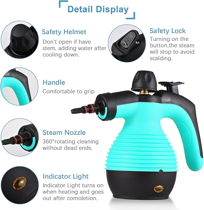Handheld Portable Steam Cleaner Fabric Steaming Tool for Windows Bathrooms Kitchens