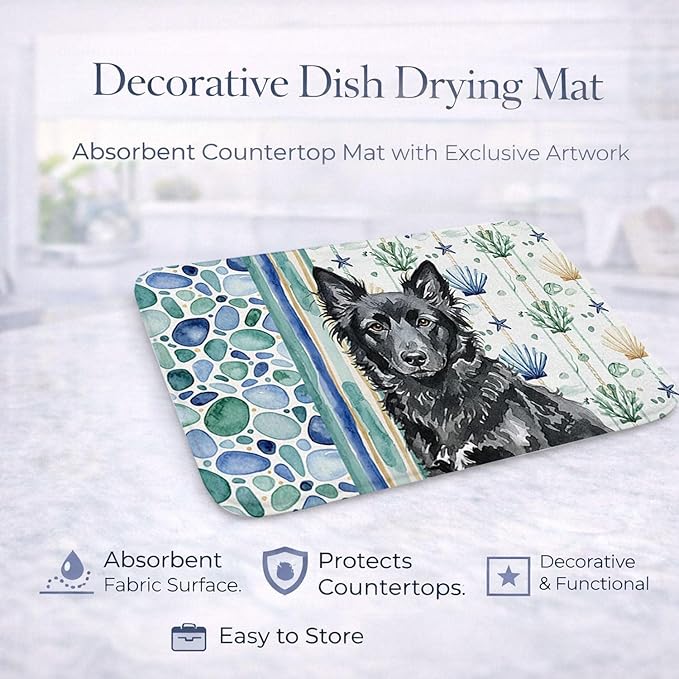 Caroline's Treasures Mudi Coastal Sea Glass Dish Drying Mat Absorbent Dish Drying Mat Pad for Kitchen Counter Dish Drainer Mat for Countertop 14 x 21 Multicolor