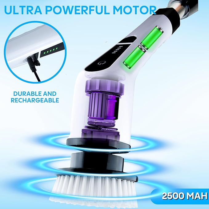 Generic Befrima Electric Spin Scrubber 7 in 1 - Waterproof Electric Cleaning Brush Cordless Shower Scrubber with Adjustable Handle Electric Spin Scrubber 360° and Dual Speed for Cleaning Bathroom