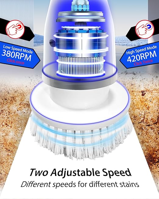 UBeesize Electric Spin ScrubberLong Cordless Cleaning BrushRotatable Shower Scrubber with 8 Replaceable HeadsAdjustable Detachable Handle Bathroom Scrubber for BathtubTileFloor and Car Cleaning