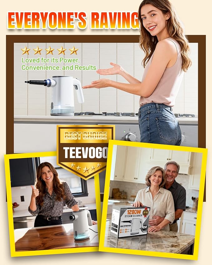 Handheld Steam Cleaner 15s Fast Heating Adjustable Steam 650mL Large Water Tank Pressurized Portable Steamer for Cleaning Home Kitchen Car Bathroom Tile Furniture Multi-Surface