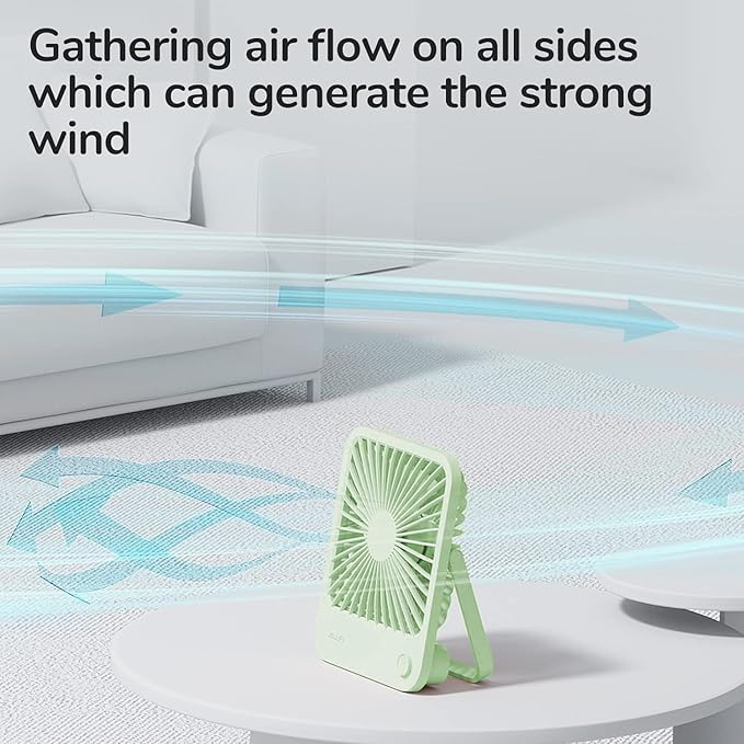 JISULIFE Desk Fan Battery Rechargeable 4500mAh 180°Foldable Portable Personal Fan 4 Speeds Adjustable Long Battery-life for Home Office Travel Outdoor Gifts for Women Men-Green