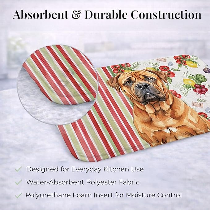Caroline's Treasures Red Bullmastiff Vegetables Dish Drying Mat Absorbent Dish Drying Mat Pad for Kitchen Counter Dish Drainer Mat for Countertop 14 x 21 Multicolor