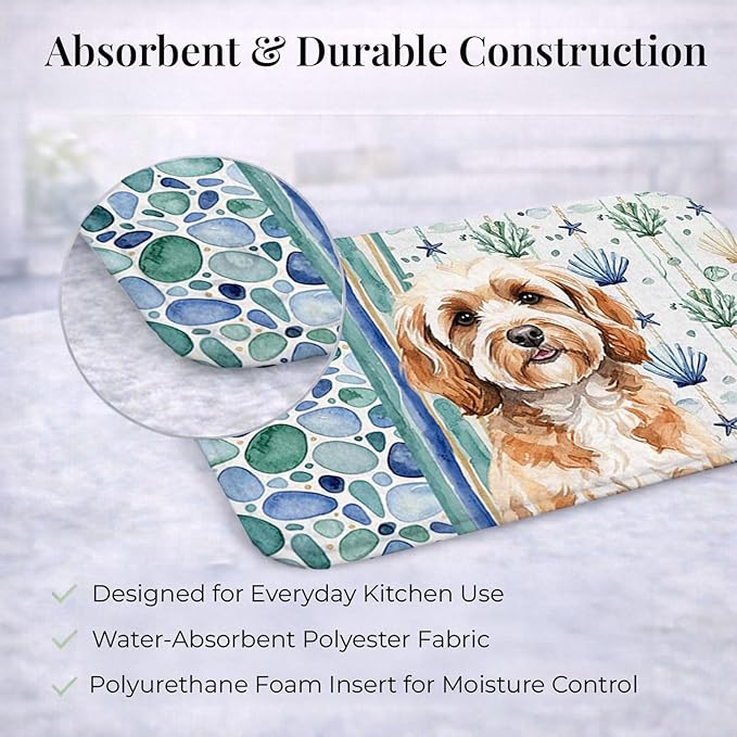 Caroline's Treasures Cavapoo Coastal Sea Glass Dish Drying Mat Absorbent Dish Drying Mat Pad for Kitchen Counter Dish Drainer Mat for Countertop 14 x 21 Multicolor