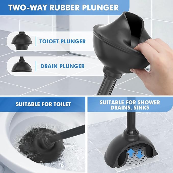 Toilet Plunger and Brush 2 Pack Bowl Brush and Heavy Duty Toilet Plunger Set with Ventilated Holder 2-in-1 Toilet Brush and Plunger Combo for Bathroom Cleaning (Black)