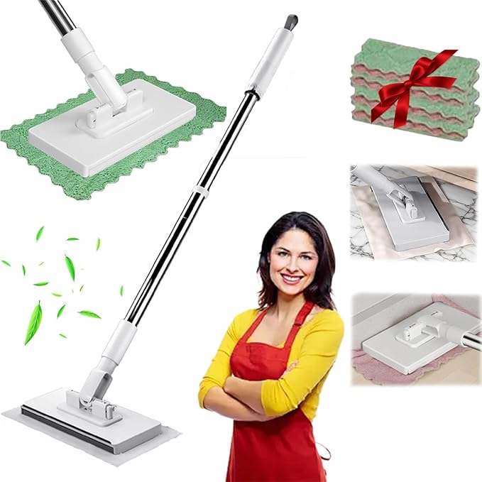 No Wash Mop Clip Mop Retractable Disposable Dust Mops Lazy Mops with Locking Head &amp Sweeping Cloths Disposable Dust Mopss with 4 Reusable Cloths for Multi Surface Cleaning (1)