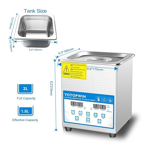 Jewelry Cleaner Ultrasonic Machine Professional Lab Ultrasonic Cleaner With Digital Timer &amp Heater 40KHZ For Retainers Carburetors Dentures Mouth Guard Automotive Parts Cleaning Equipment (0.53Gal