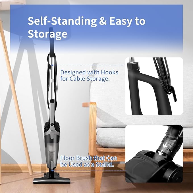 Corded Stick Vacuum Cleaner for Home Pet Hair Lightweight Stick Vacuum Cleaner with Powerful Suction for Carpet Tile and Hard Floor