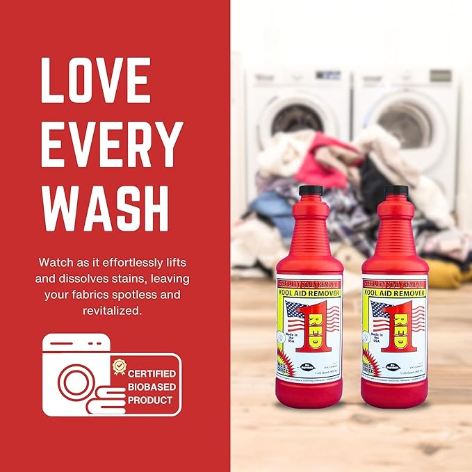 Pro's Choice Fabric Stain Remover Red 1 - Stain Remover on Synthetic Food Colors/Dyes - Carpet &amp Couch Stain Remover - Red Wine Stain Remover for Clothes Laundry - Red Stain Removal (2 Pack 32 fl