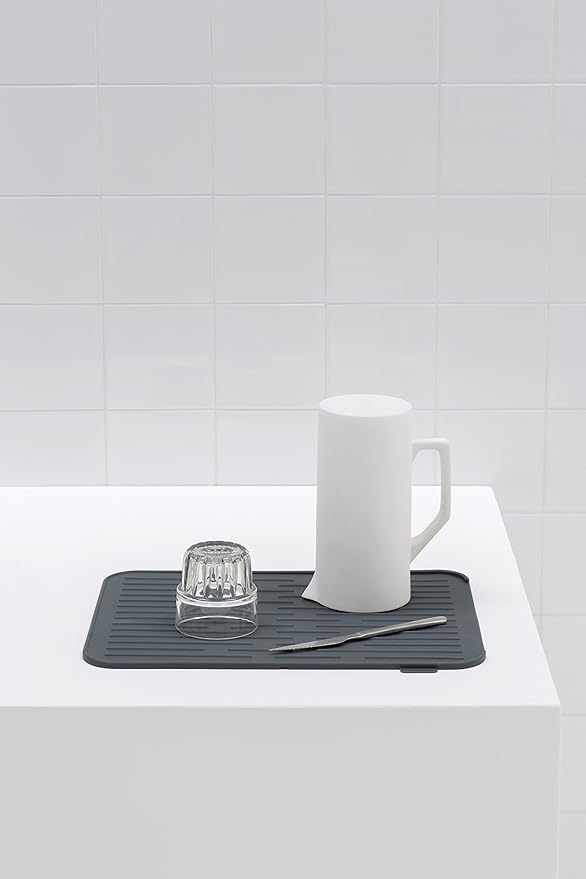Brabantia Sinkside Silicone Dish Pot Drying Mat (Dark Gray) Soft Non-Slip Kitchen Counter Sink Top Drainer for Dishwashing