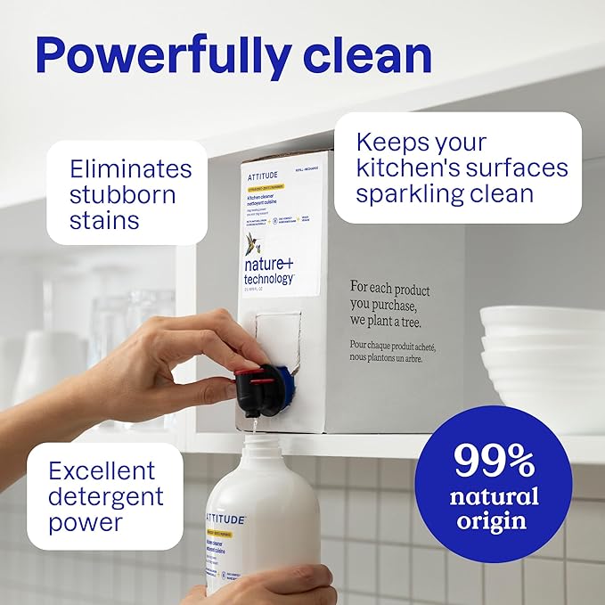 Bundle of ATTITUDE Kitchen All Purpose Cleaner Multi-Surface Cleaner Plant &amp Mineral-based Formula Citrus Zest 27.1 fl oz + Bulk Refill 67.7 Fl Oz