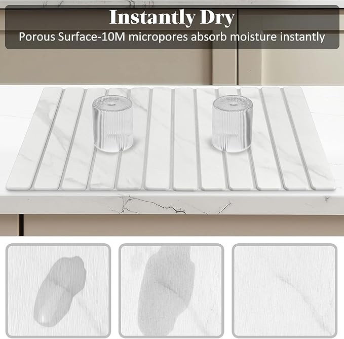Large Stone Dish Drying Mats for Kitchen Counter 28(L)×16(W) Marble-Pattern Fast Drying Collapsible Dish Drying Mat Eco-Friendly Absorbent Diatomaceous Earth Mats for Match Countertop