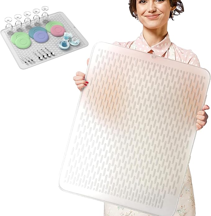 Extra Large (30 inch by 24 inch) heavy duty silicone dish drying mat for kitchen counters by MonsterMat (Translucent XL - 30x24)