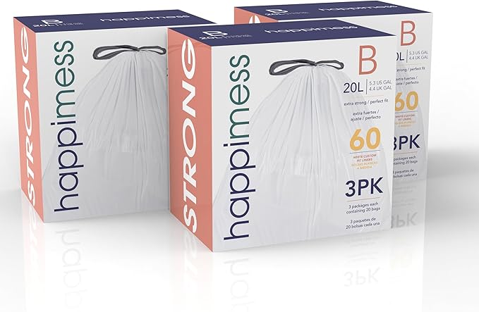 Eyely MPH3000B-WHITE Phoenix 5.3-Gallon Drawstring Unscented Trash Can Liner White (60-Count 3-Packs of 20 Liners)