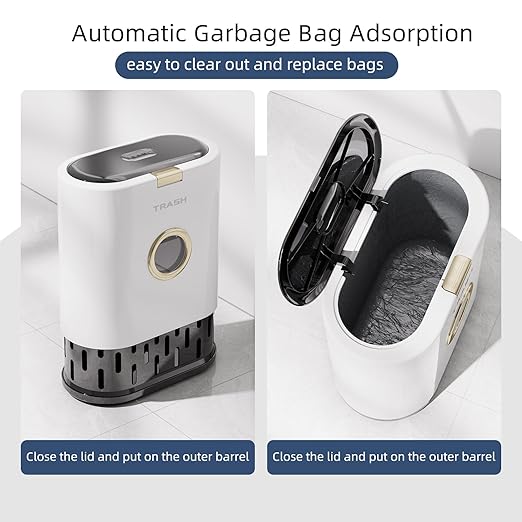Bathroom Trash can with lid 3.4 gallon/13 Liter Ultra-Thin Plastic Trash can Press flip lid Sealed Suitable for Kitchen Bedroom Office Laundry Room Toilet RV (White)