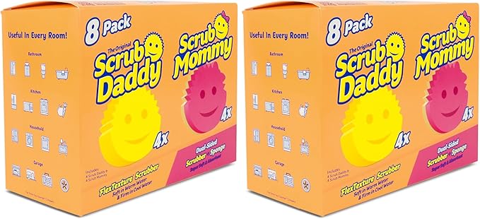 Scrub Daddy 4 Scrub Daddy Sponges &amp 4 Scrub Mommy Kitchen Sponges - Scratch-Free for Dishes &amp Multipurpose Cleaning - BPA Free &amp Made with Polymer Foam - Stain &amp Odor Resistant (16 Pac