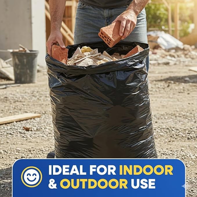 Heavy Duty Contractor Bags 42 Gallon with Flap Ties Trash Bags 4 Mil for Industrial Commercial Use 34 x 45 Yard Waste Bags Black Pack of 75