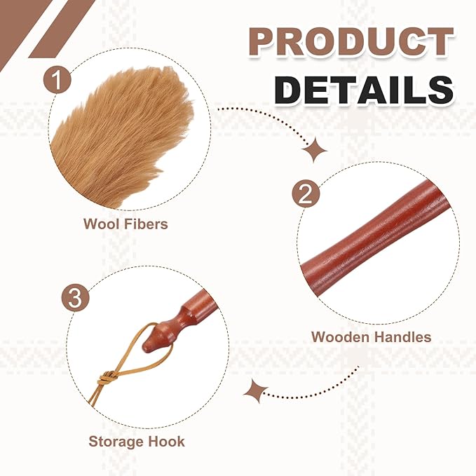 uxcell Wool Duster 20.5 Natural Feather Cleaner Household Cleaning Duster with Solid Wooden Handle for Cleaning Fans Window Blinds Shelves Furniture Light Brown