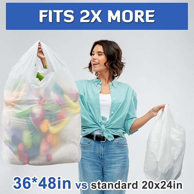 100 Pack 48 x 36 x 10 Extra Large White Plastic T-shirt Shopping Bags(0.8 Mil Thick) with Handle for Restaurant Retail Grocery Business